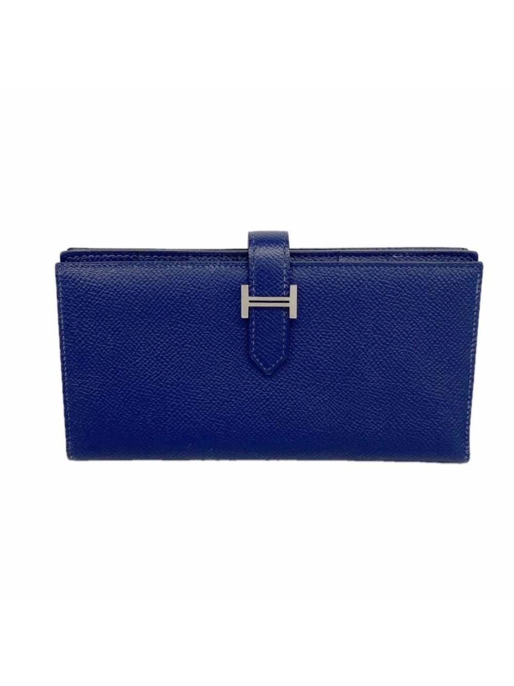 Hermes Wallet Bearn Soufflet Veau Epsom Blue Saffiano Silver